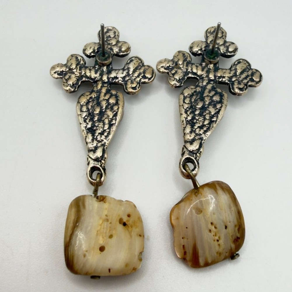 Sterling Silver Cross Earrings Artisan Made Mother of Pearl Abalone Southwestern - Picture 4 of 8